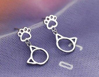 Silver Kitten Earrings